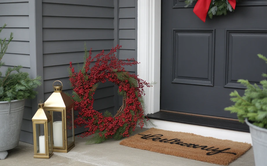 Festive Entryway with Red and Gold Touches