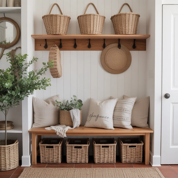 farmhouse entryway bench styling