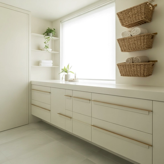 Vanity drawers with hidden bathroom storage