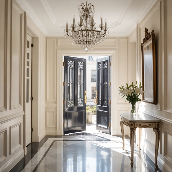 modern entryway chandelier styling