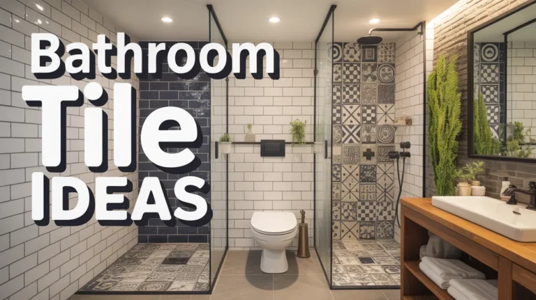 Modern bathroom with stylish subway tiles, patterned floor tiles, and natural stone textures creating a spa-like atmosphere.