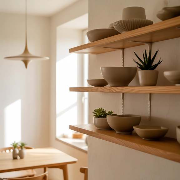 floating shelves dining space design