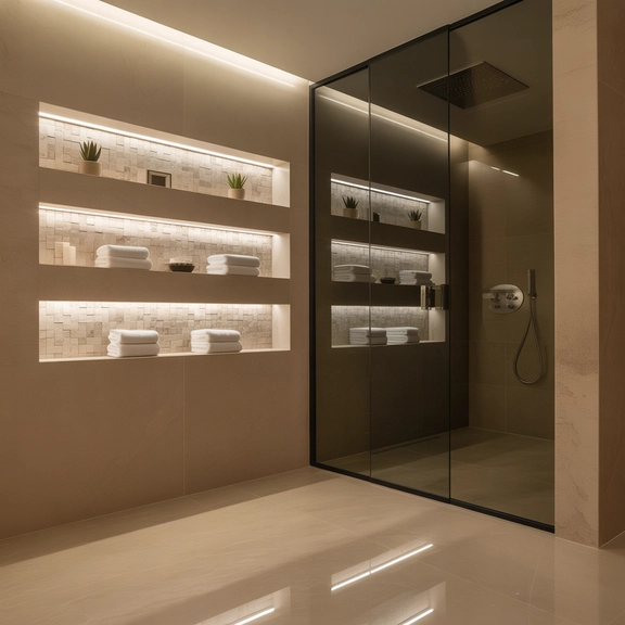Modern bathroom with built-in wall niches