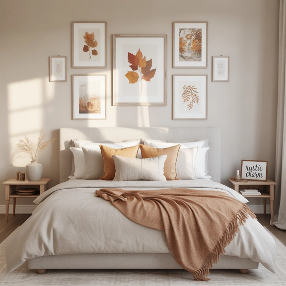 cozy fall bedroom with layered rugs; autumn bedroom decor ideas patterned area rug