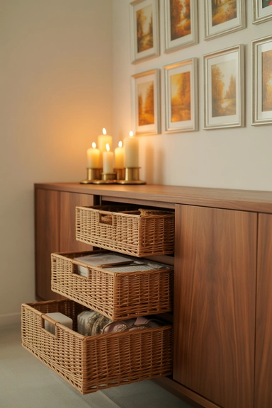 Utilize Sideboard Cabinets with Pull-Out Baskets for Organized Storage