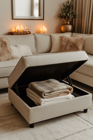  Storage Ottoman with Holiday Throw Blanket Storage