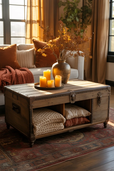  Vintage Trunk Coffee Table with Hidden Storage