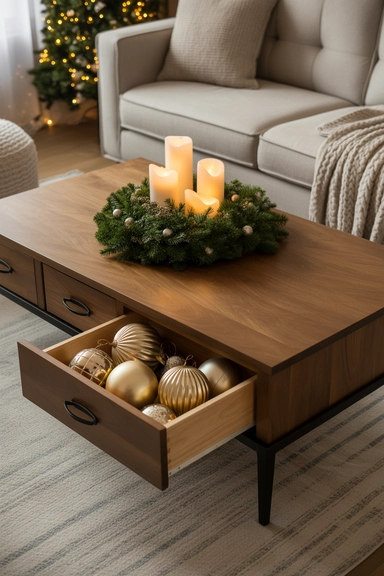 Festive Coffee Table with Built-In Drawers