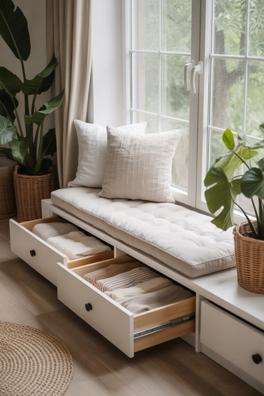 Built-in Window Seating with Storage Drawers