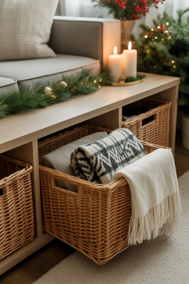  Wicker Basket Storage Under Console Table