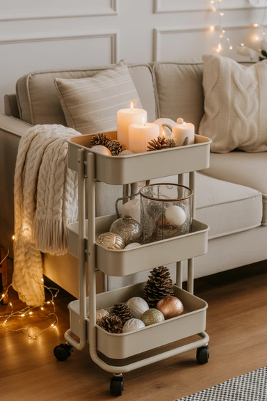 Multi-Tiered Rolling Cart for Holiday Decor