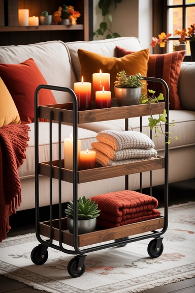 Rolling Storage Cart with Wood and Metal Accents