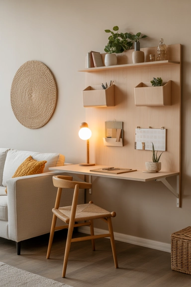 Wall-mounted Fold-down Desk with Storage Pockets