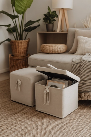 Multipurpose Storage Ottomans for Scandinavian Boho Spaces