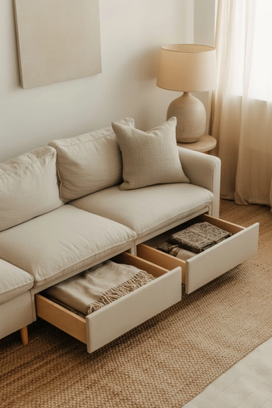  Concealed Storage Beneath Linen Sofas