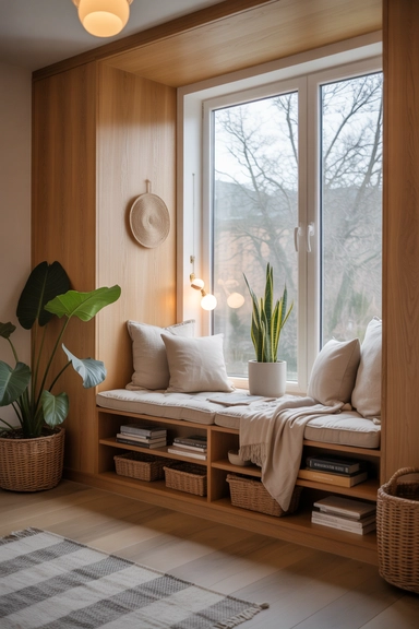 Built-In Window Seat Storage for Nordic Boho Interiors