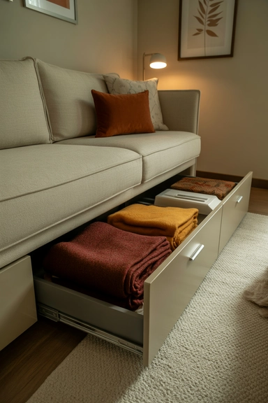Incorporate Under-Sofa Drawers for Hidden Seasonal Storage