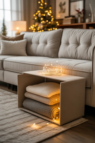Install Low-Profile Storage Cubes Under Sofas
