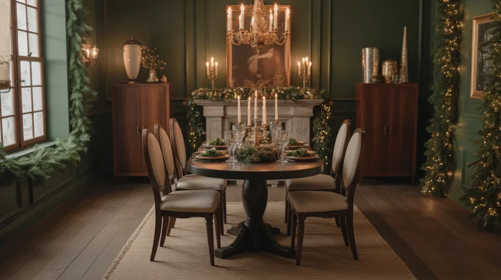 Forest-Green-and-Antique-Gold — Forest green and antique gold Christmas palette, elegant traditional holiday table