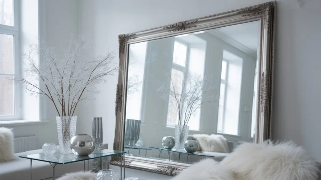 Layered white and cream textiles creating depth and softness in a cozy winter bedroom