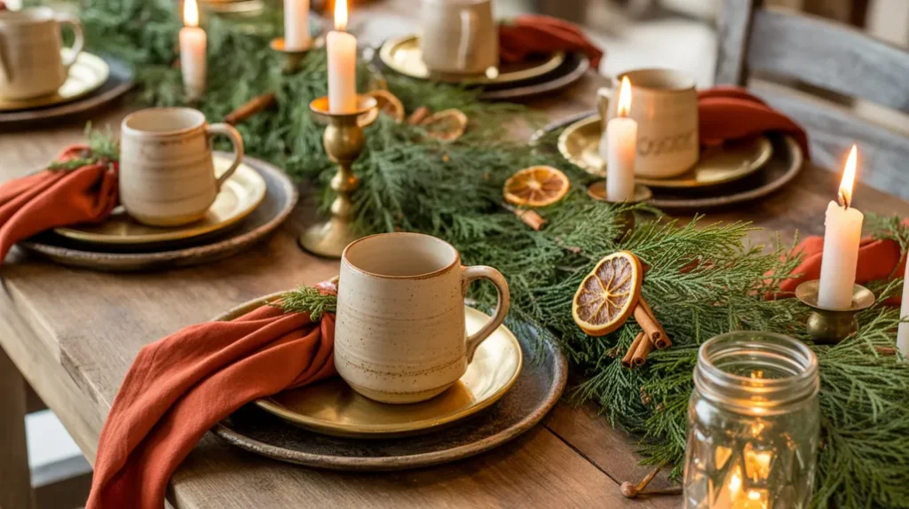 Evergreen-and-Rust — Evergreen and rust vintage holiday palette with dried oranges and cinnamon sticks