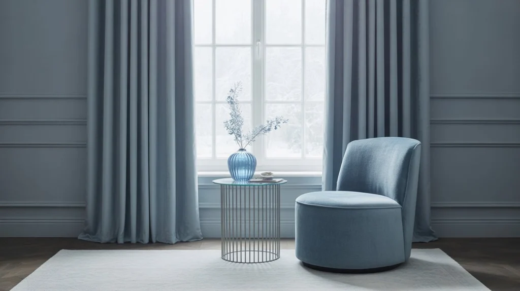 Large silver-framed mirror reflecting winter light in a Frosted Winter Wonderland-inspired home