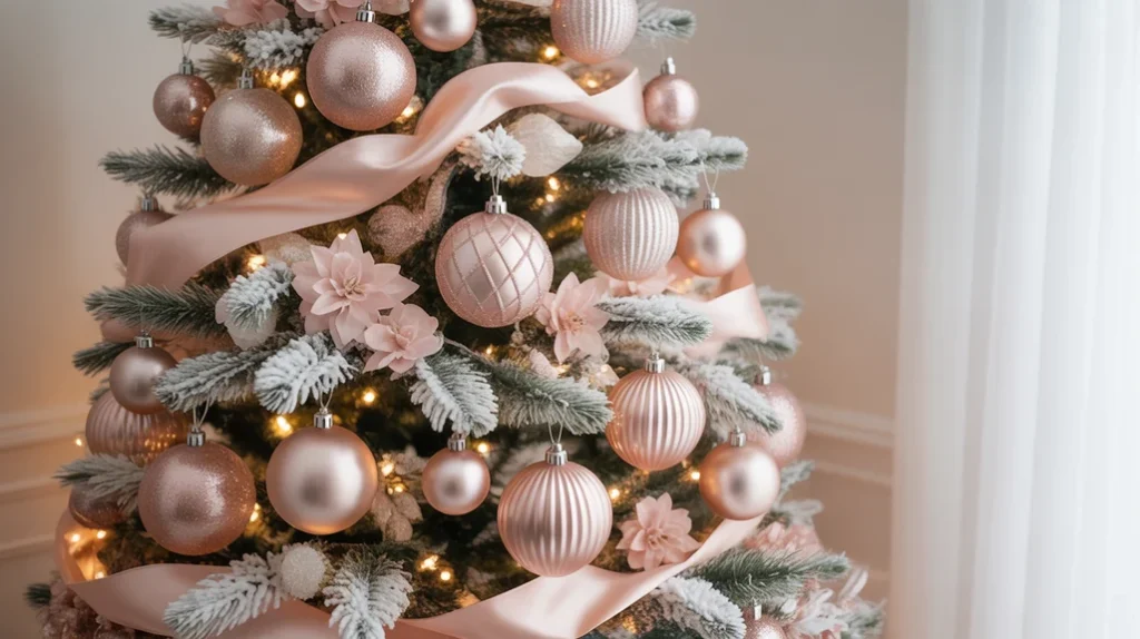 Blush-Pink-and-Champagne — Blush pink and champagne Christmas decor, romantic vintage holiday tree