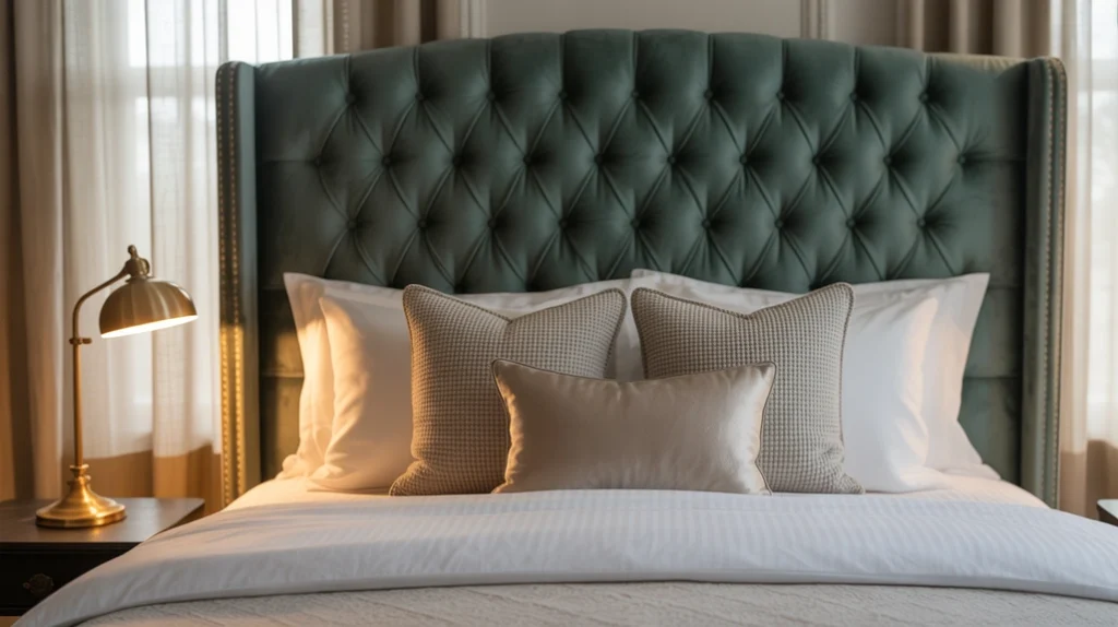 Maximalist bedroom featuring velvet, silk, and satin fabrics.
