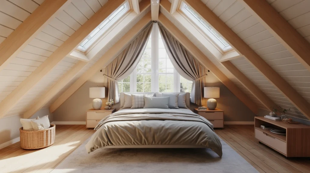 skylight-with-natural-light – attic bedroom ideas highlighting skylight for natural light and airy feel