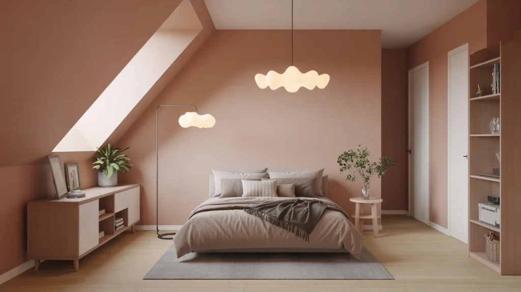 floor-lamp-hanging-pendant-lighting – attic bedroom ideas with stylish floor lamp and hanging pendant lighting