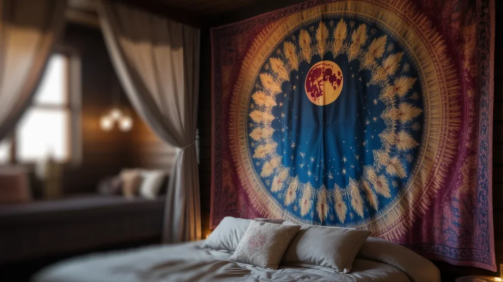 Moon and star tapestry — classic witchy bedroom idea.