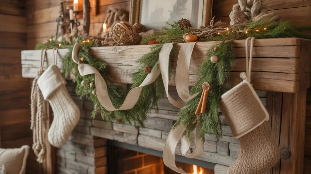 Pine-Green-and-Creamy-Beige — Pine green and creamy beige vintage Christmas palette with natural textures
