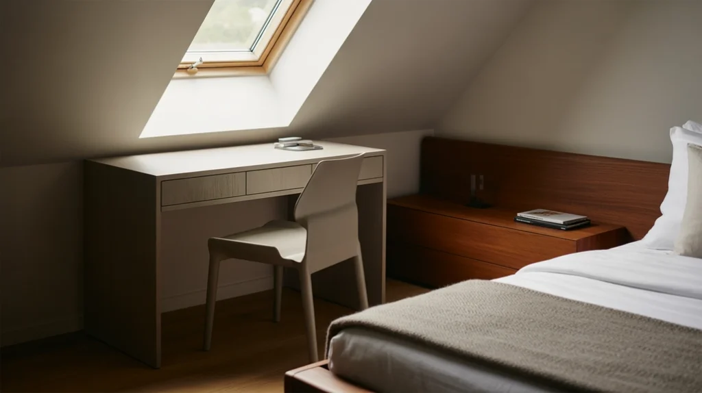 minimalist-furniture-layout-attic-bedroom – attic bedroom ideas with minimalist furniture arrangement for small spaces
