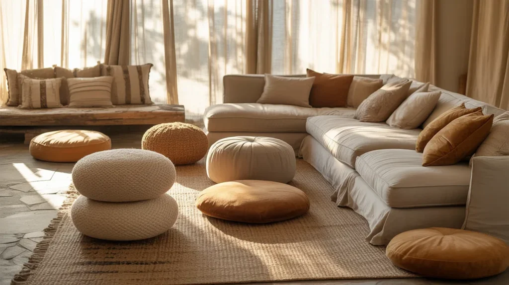 ceramic candle holders with earthy scented candles in living room