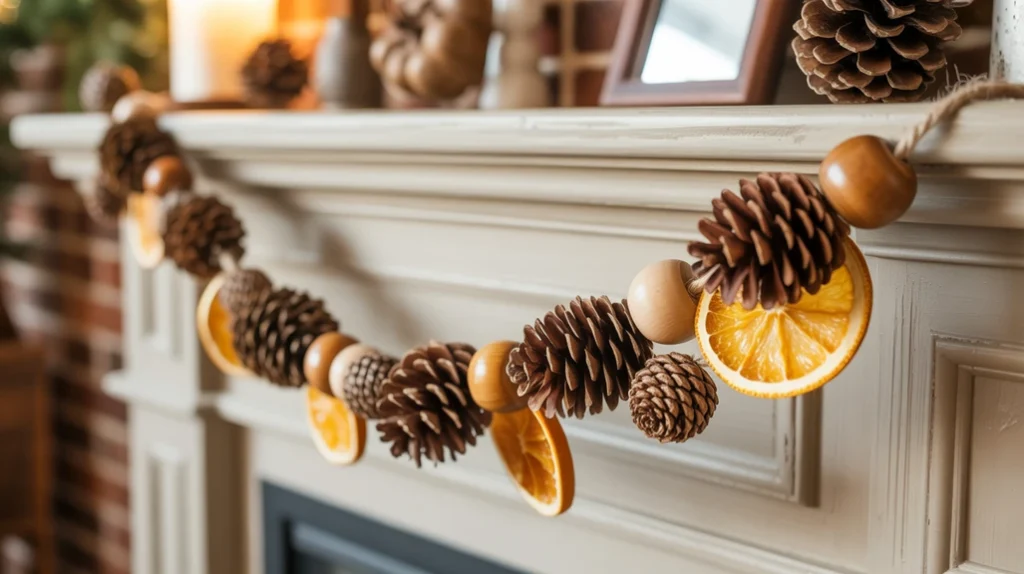 “natural pinecone garland for rustic and sustainable Christmas decor”