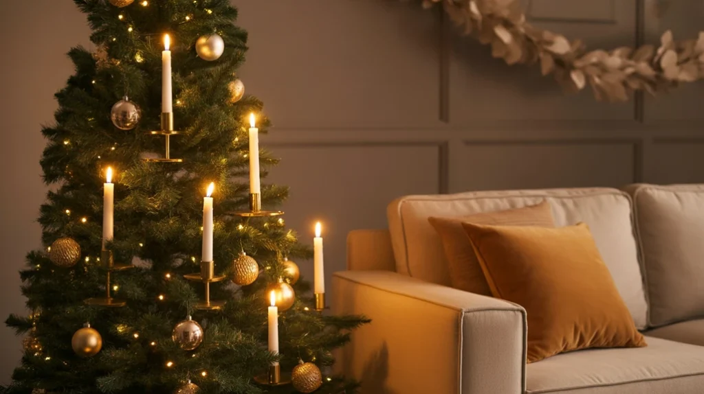 “LED candlelight Christmas tree decor with flameless candles and soft glow”
