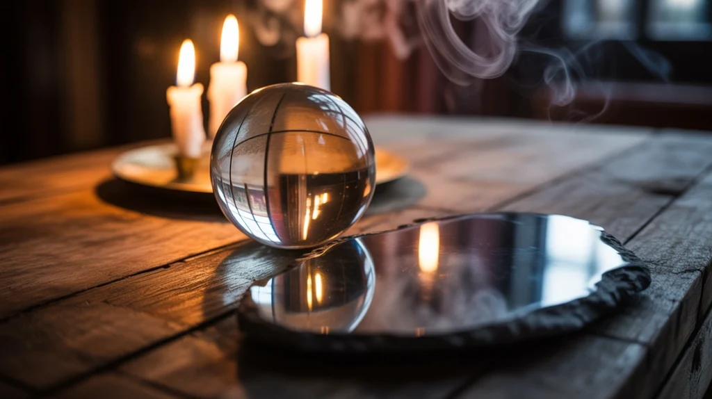 Crystal ball and scrying mirror — mystical decor idea.