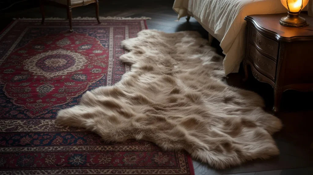 Layered rugs adding warmth to cozy witchy space.