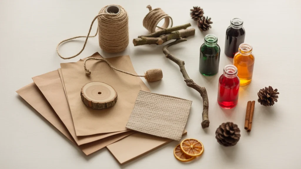 “eco-friendly DIY Christmas ornament supplies like twine, clay, and natural beads”