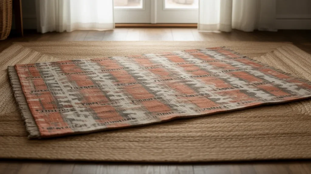 Layered jute and wool rugs for extra coziness in farmhouse living room