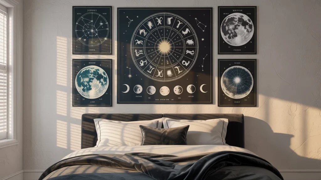 Astrology prints and zodiac art — celestial witchy decor.