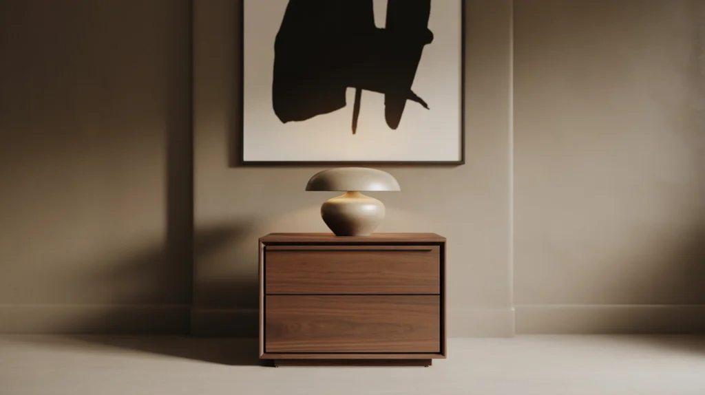 Bedroom with brown furniture and taupe neutral walls