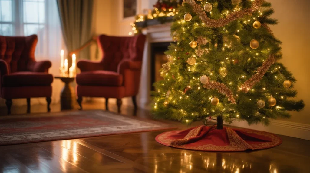 Christmas living room glowing with tree lights and candles for a warm festive home