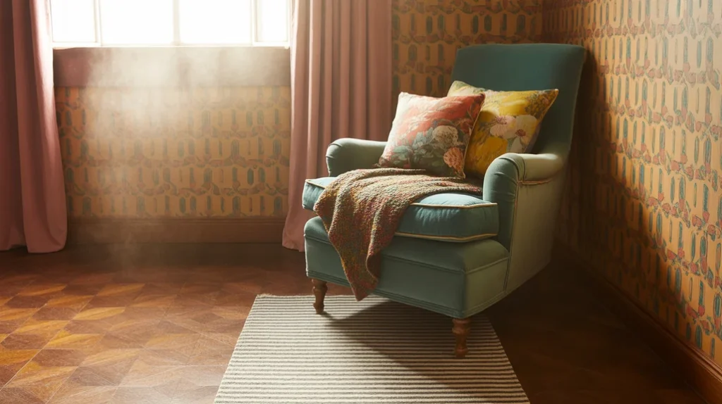 Bold prints and patterned textiles creating playful contrast in eclectic bedroom design.