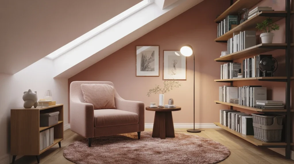 cozy-reading-nook-attic-bedroom – attic bedroom ideas featuring a cozy reading nook with armchair and soft lighting