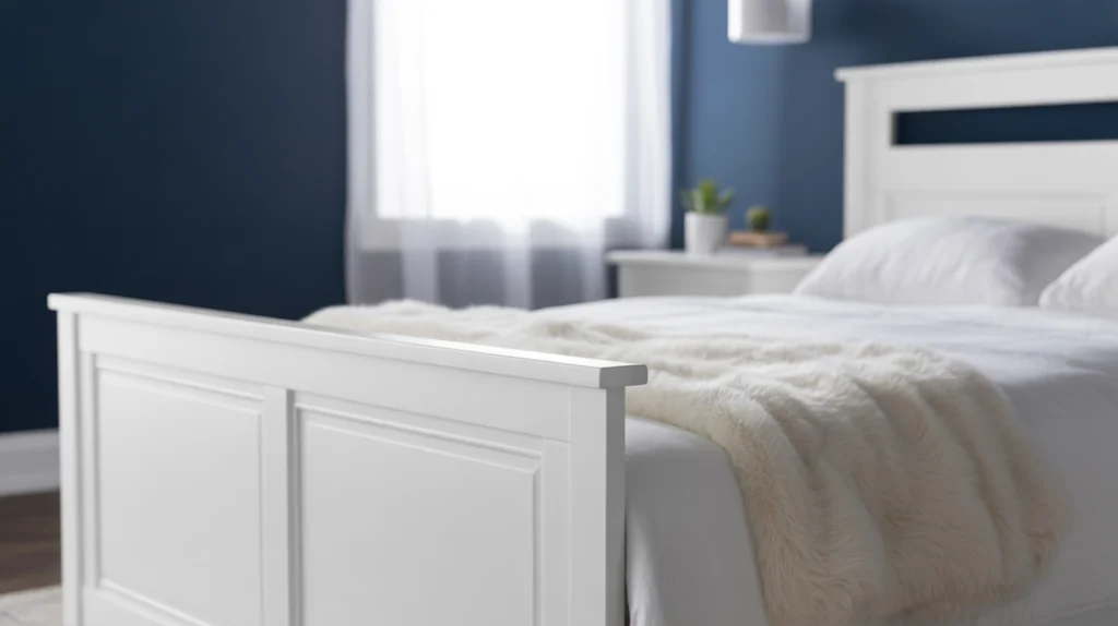 white-furniture-navy-bedroom-idea → White furniture styled with navy blue bedroom ideas for contrast