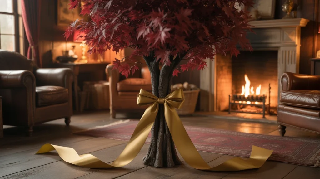 Classic Christmas decor using burgundy and gold color palette for cozy, vintage-inspired holiday interiors.
