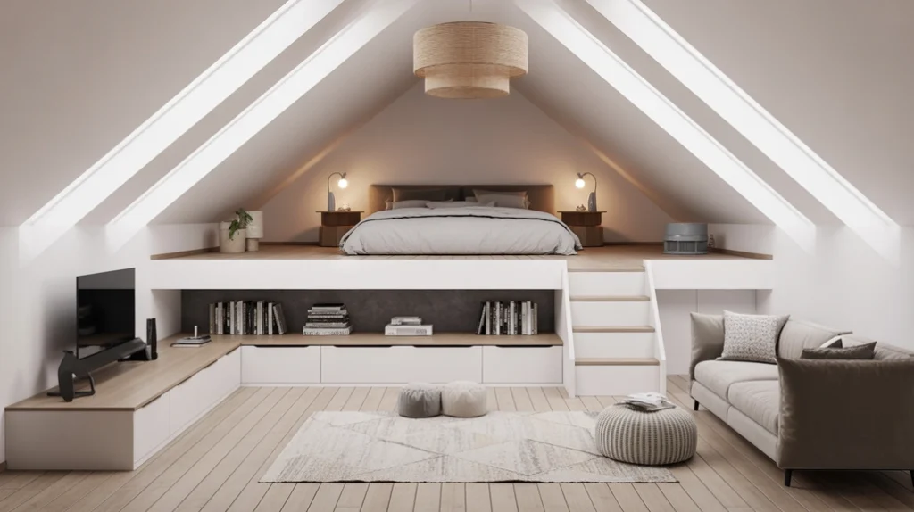 loft-style-layout-attic-bedroom – attic bedroom ideas with loft-style layout and open, airy design