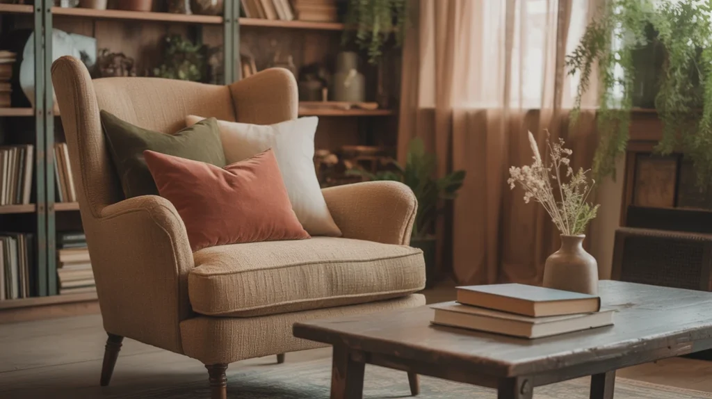 fall cozy living room with pumpkins, plaid throws, and candles