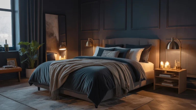Cozy moody bedroom ideas with dark walls, velvet bedding, and soft ambient lighting for a stylish retreat.
